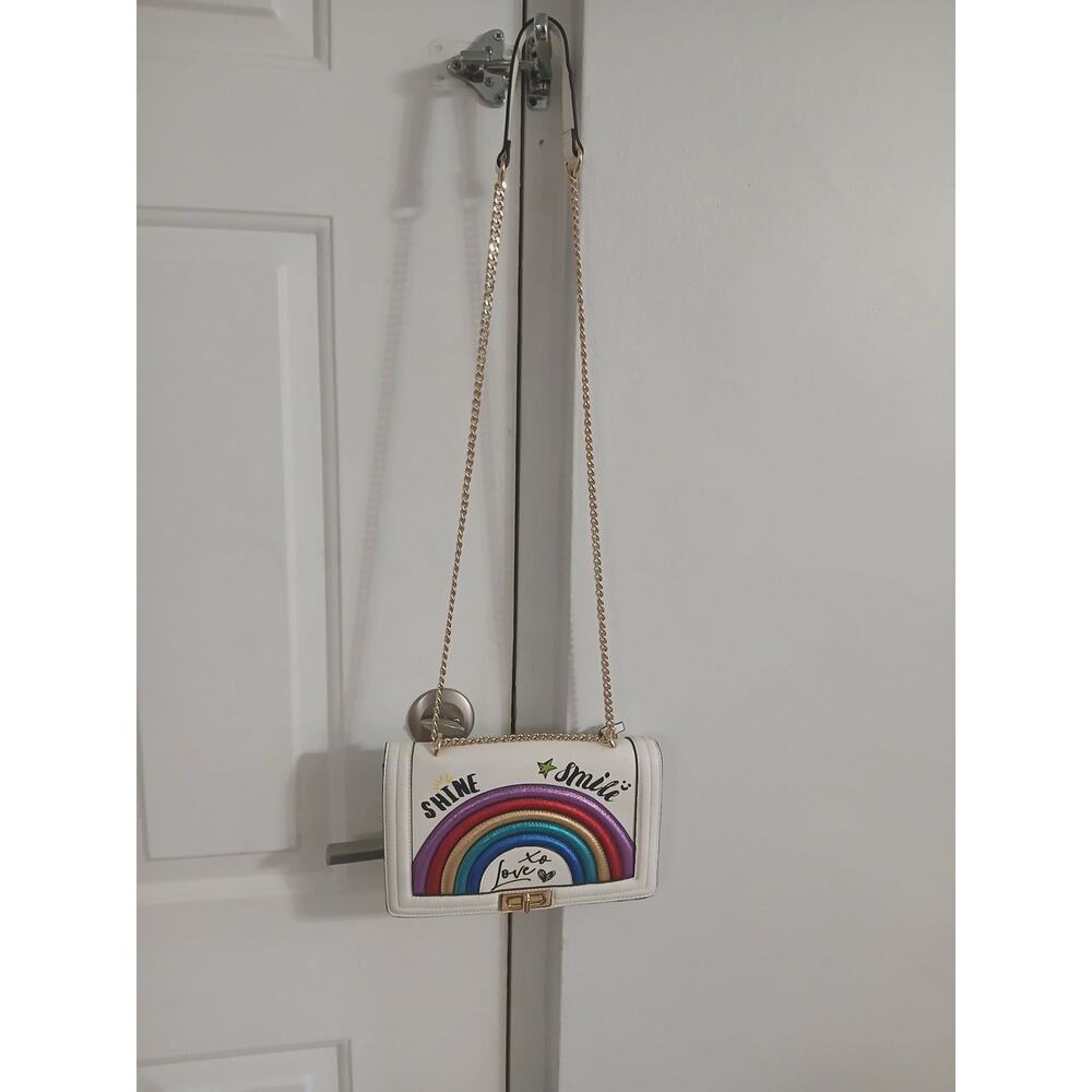 ALDO Rainbow Crossbody Bag White Gold Chain Shine Smile Love Purse - Picture 4 of 11
